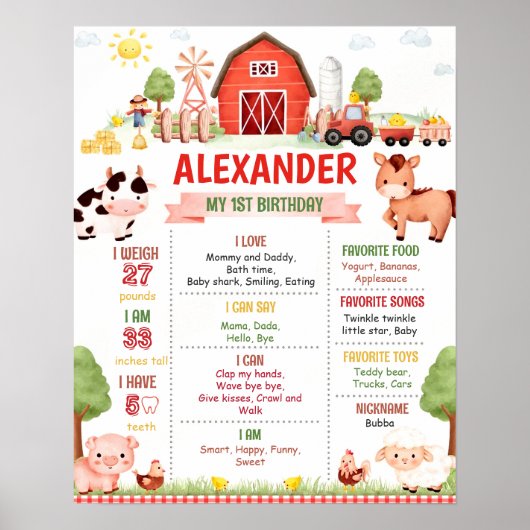 Editable Farm Birthday Milestone Poster Template (Vorne)