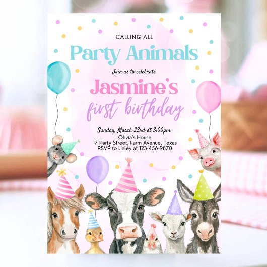 Editable Farm Girl Birthday Einladung, rosa Farm Einladung