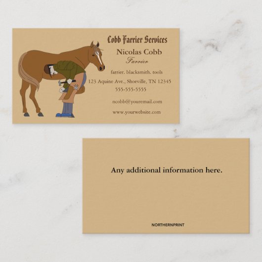 Editable Farrier Blacksmith Business Card Visitenkarte (Vorne/Hinten)