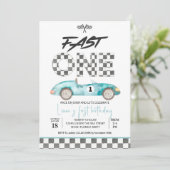 Editable Fast ONE Birthday Invitation Race Car 1st Einladung (Stehend Vorderseite)