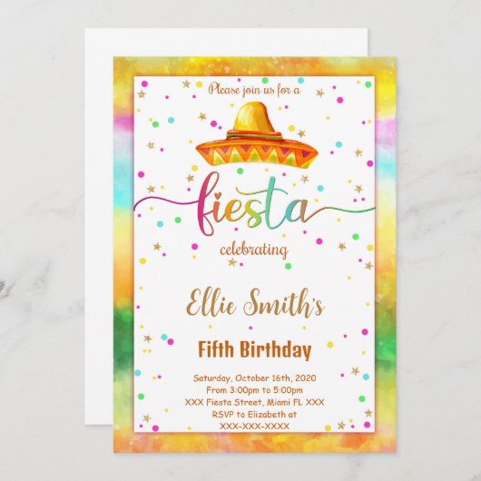 Editable Fiesta Birthday Einladung (Vorne/Hinten)
