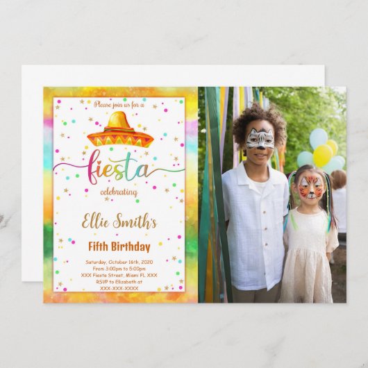 Editable Fiesta Birthday Foto Einladung (Vorne/Hinten)