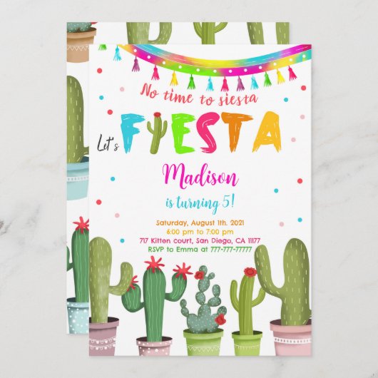Editable Fiesta Birthday Party Einladung (Vorne/Hinten)