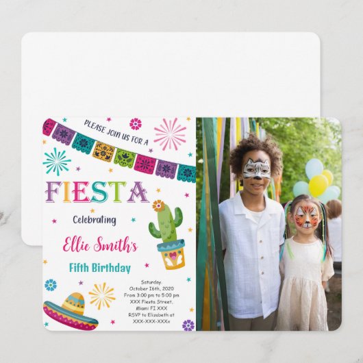 Editable Fiesta Foto Einladung (Vorne/Hinten)