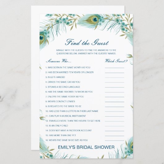 Editable Find the Guest Brautparty Game (Vorne/Hinten)