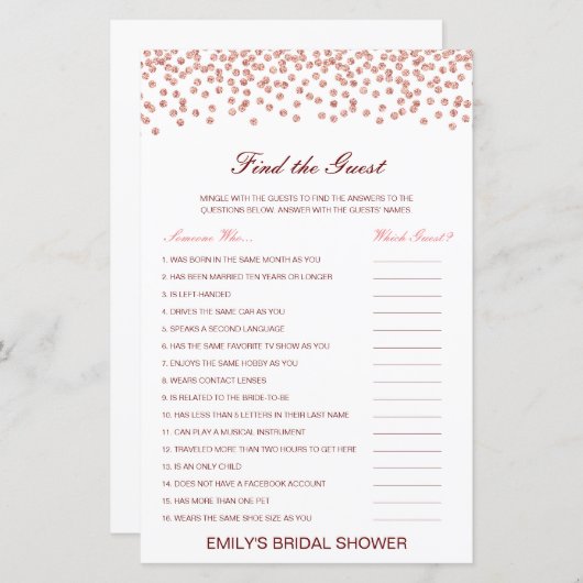 Editable Find the Guest Brautparty Game (Vorne/Hinten)