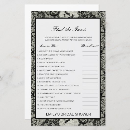 Editable Find the Guest Brautparty Game (Vorne/Hinten)