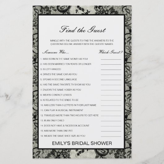 Editable Find the Guest Brautparty Game (Vorderseite)