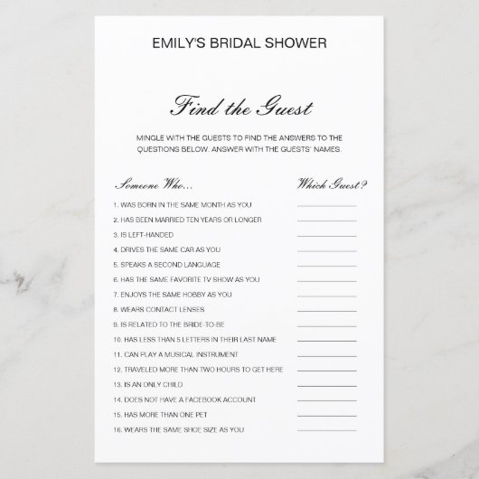 Editable Find the Guest Brautparty Game (Vorderseite)