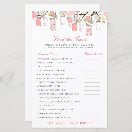 Editable Find the Guest Brautparty Game (Vorne/Hinten)