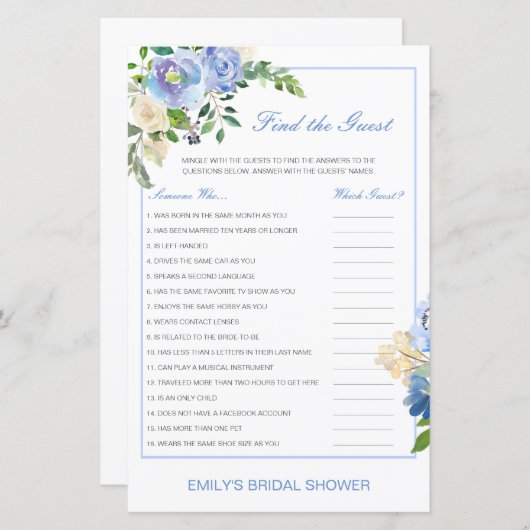 Editable Find the Guest Brautparty Game (Vorne/Hinten)