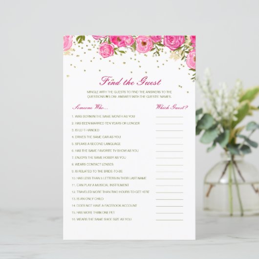 Editable Find the Guest Brautparty Game (Stehend Vorderseite)