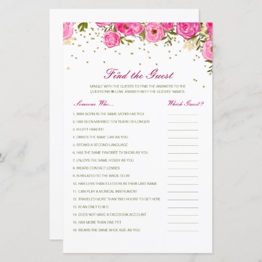 Editable Find the Guest Brautparty Game (Vorne/Hinten)