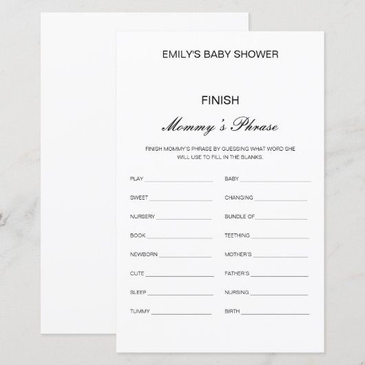 Editable Finish Mommy's Phrase Baby Shower (Vorne/Hinten)