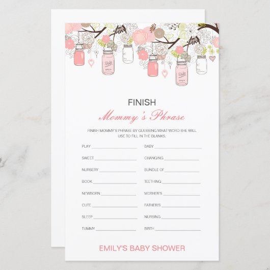 Editable Finish Mommy's Phrase Baby Shower (Vorne/Hinten)