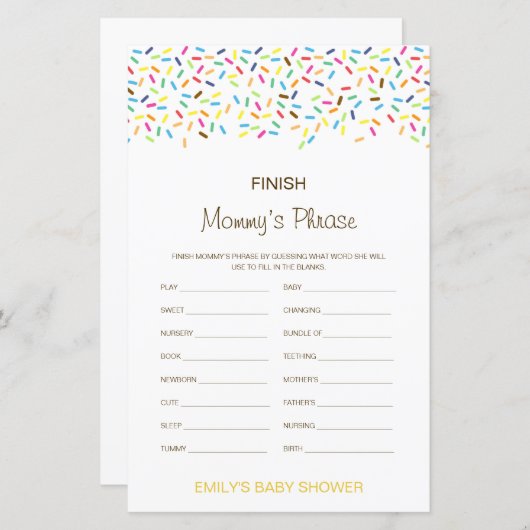 Editable Finish Mommy's Phrase Baby Shower (Vorne/Hinten)