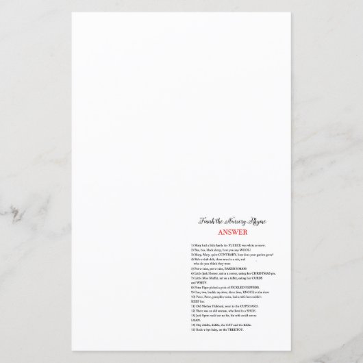 Editable Finish the Nursery Rhyme with Answer (Rückseite)