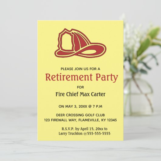 Editable Fire Fighter's Hat Retirement Einladung (Stehend Vorderseite)
