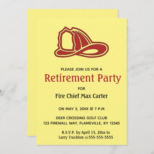 Editable Fire Fighter's Hat Retirement Einladung (Vorne/Hinten)