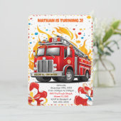 Editable Fire Truck Birthday Einladung (Stehend Vorderseite)
