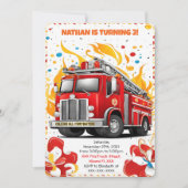 Editable Fire Truck Birthday Einladung (Vorderseite)