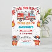 Editable Fire Truck Birthday Einladungen (Stehend Vorderseite)