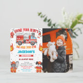 Editable Fire Truck Birthday Foto Einladungen (Stehend Vorderseite)