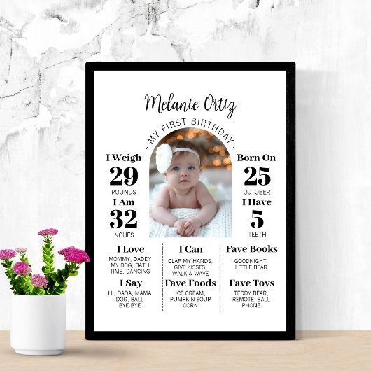EDITABLE First Birday One Year Foto Baby Board Poster