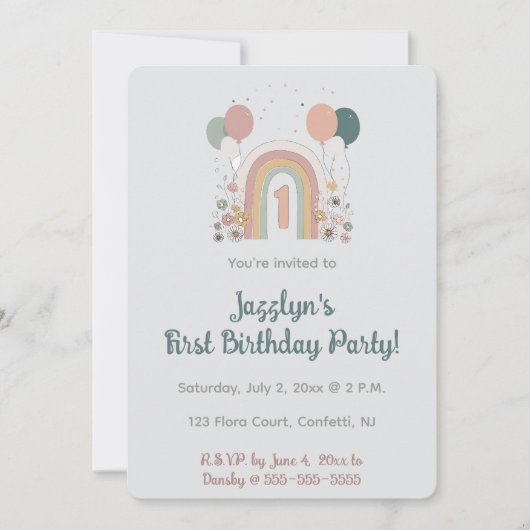 Editable First Birthday Party Invitation Einladung (Vorderseite)