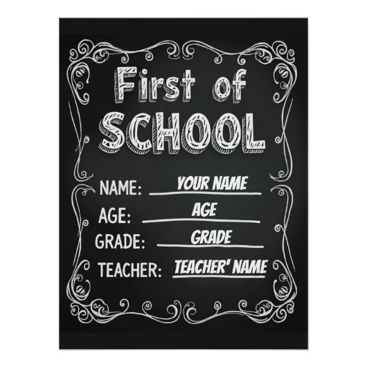 Editable First Day of School Sign Poster (Vorderseite)