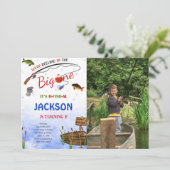 Editable Fishing Birthday Foto Einladung (Stehend Vorderseite)
