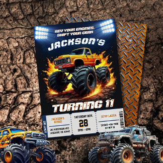 Editable Flame Monster Truck Birthday Einladung