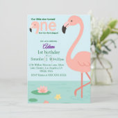 Editable Flamingo Einladung zum ersten Geburtstag (Stehend Vorderseite)