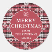 Editable flannel plaid pattern dark red Christmas Runder Aufkleber (Vorderseite)