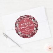 Editable flannel plaid pattern dark red Christmas Runder Aufkleber (Umschlag)