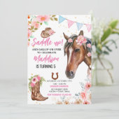 Editable Floral Cowgirl Horse Birthday Einladung (Stehend Vorderseite)