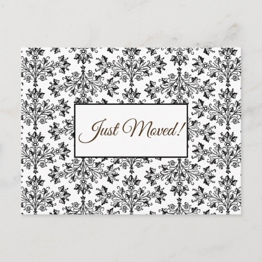 Editable Floral Damask Schwarz auf Weiß gerade bew Postkarte (Vorderseite)