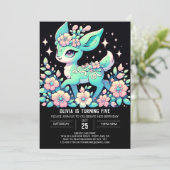 Editable Floral Deer Digital Geburtstag Einladung (Stehend Vorderseite)