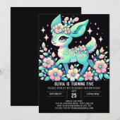 Editable Floral Deer Digital Geburtstag Einladung (Vorne/Hinten)