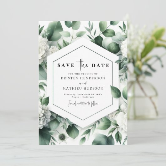 Editable Floral Eucalyptus Digital Wedding Save The Date (Stehend Vorderseite)