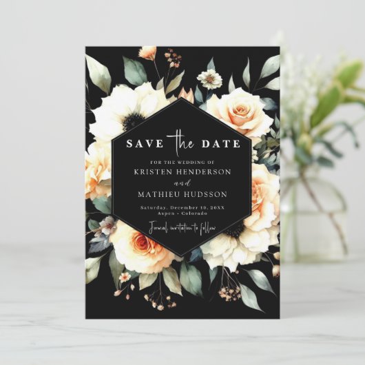 Editable Floral Peach Wedding Save The Date (Stehend Vorderseite)