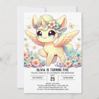 Editable Floral Unicorn Digital Geburtstag Einladung