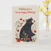 Editable Folk Art Black Bear Geburtstag Karte (Gelbe Blume)
