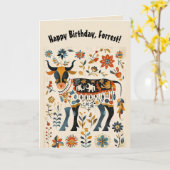 Editable Folk Art Bull und Blume Karte (Gelbe Blume)