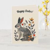 Editable Folk Art Bunny Card Karte (Gelbe Blume)