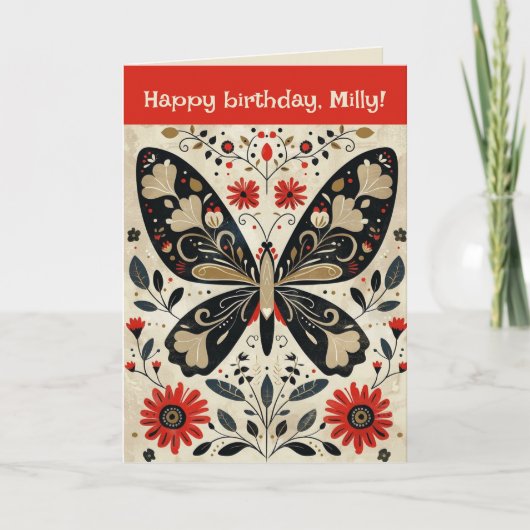 Editable Folk Art Butterfly Geburtstag Karte (Vorderseite)