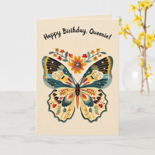 Editable Folk Art Butterfly Karte (Gelbe Blume)