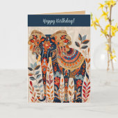 Editable Folk Art Elephant Birthday Karte (Gelbe Blume)
