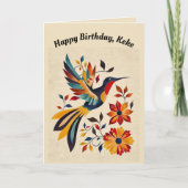 Editable Folk Art Hummingbird Karte (Vorderseite)