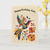 Editable Folk Art Hummingbird Karte (Gelbe Blume)